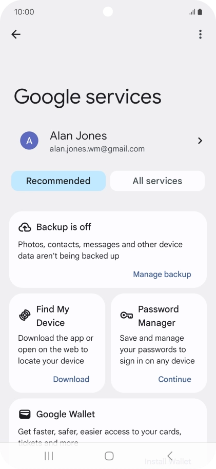 Press Manage backup.