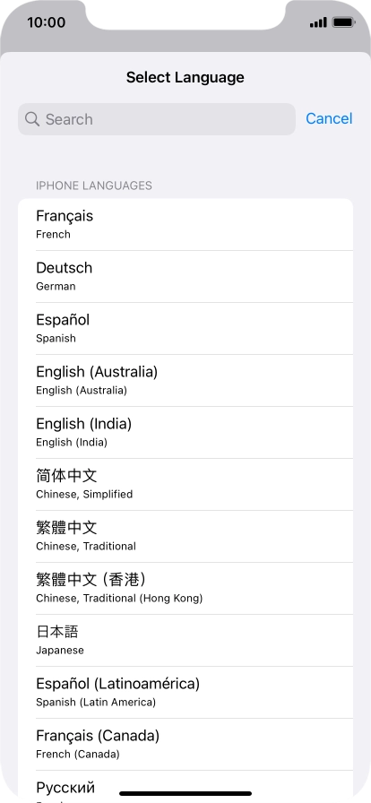 Press the required language.
