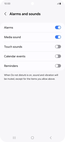 Press the required settings to turn sound and vibration for the selected functions on or off.