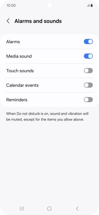 Press the required settings to turn sound and vibration for the selected functions on or off.