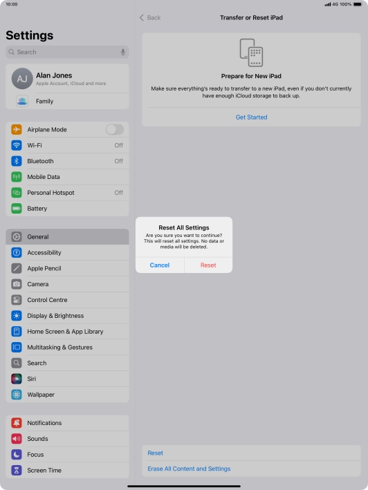 Press Reset. Wait a moment while the factory default settings are restored. Follow the instructions on the screen to set up your tablet and prepare it for use. Press Reset. Wait a moment while the factory default settings are restored. Follow the instructions on the screen to set up your tablet and prepare it for use.