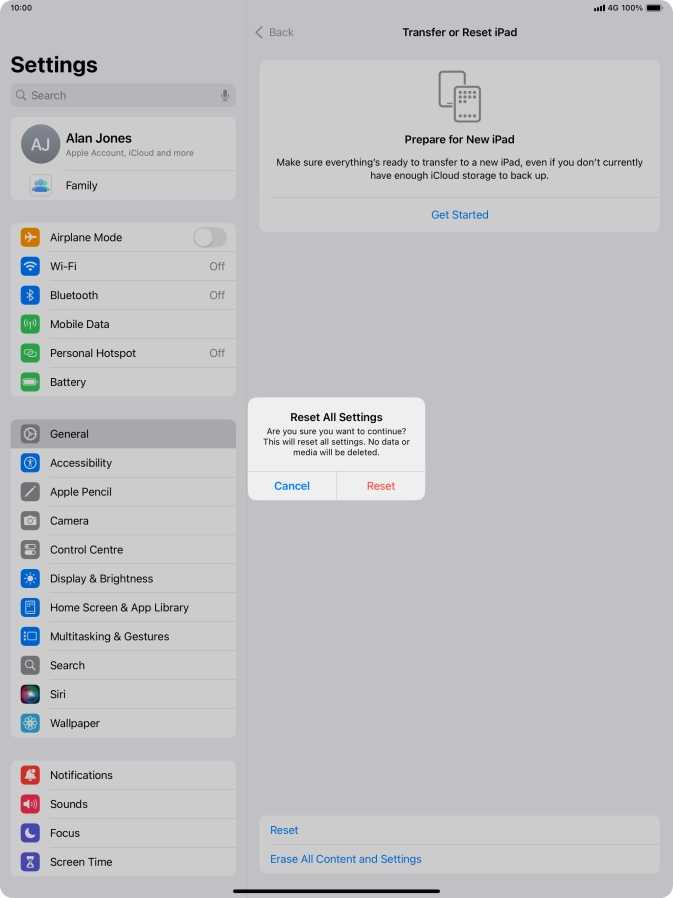 Press Reset. Wait a moment while the factory default settings are restored. Follow the instructions on the screen to set up your tablet and prepare it for use. Press Reset. Wait a moment while the factory default settings are restored. Follow the instructions on the screen to set up your tablet and prepare it for use.