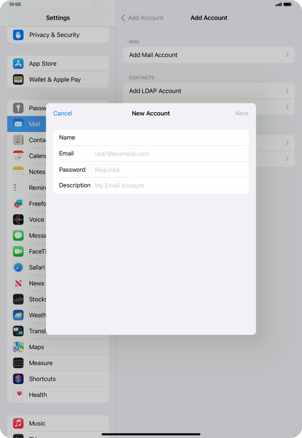 Press Email and key in your email address.