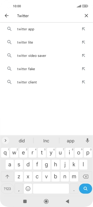 Key in Twitter and press the search icon.