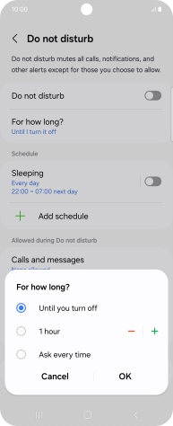 Press the required setting.