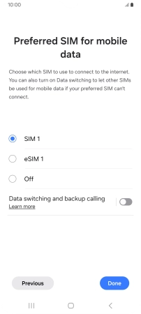 Press the required setting.