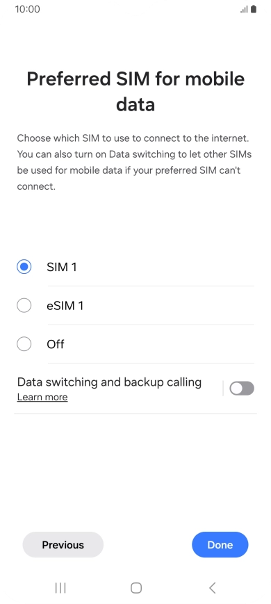 Press the required setting.