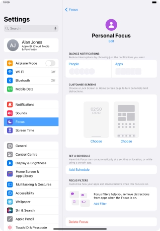 Press People and follow the instructions on the screen to select which contacts you would like to receive calls and notifications from when the selected focus mode is active.