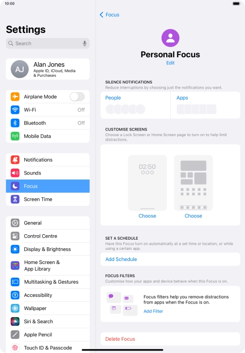Press People and follow the instructions on the screen to select which contacts you would like to receive calls and notifications from when the selected focus mode is active.
