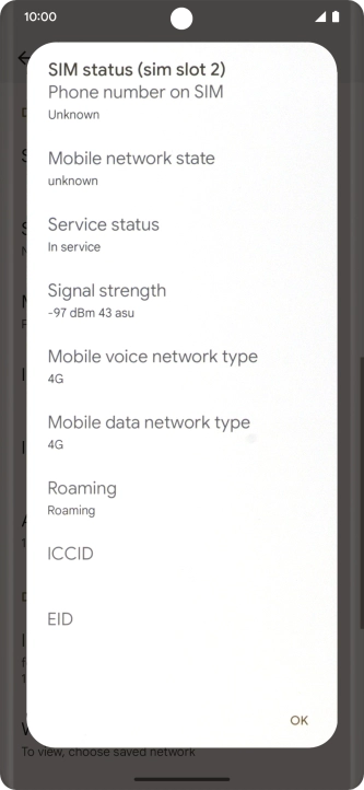 Your phone's EID number is displayed below EID. Your phone's EID number is displayed below EID.