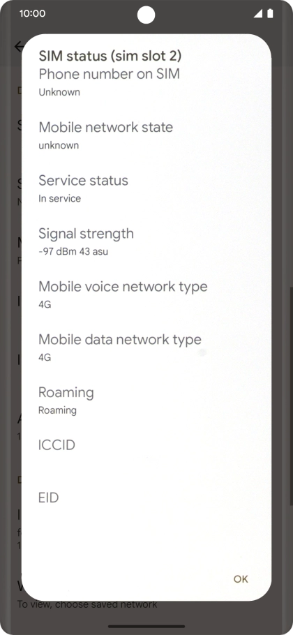Your phone's EID number is displayed below EID. Your phone's EID number is displayed below EID.