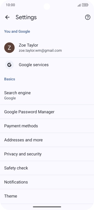 Press Privacy and security.