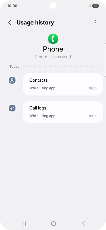 The app activity for the selected app is displayed.