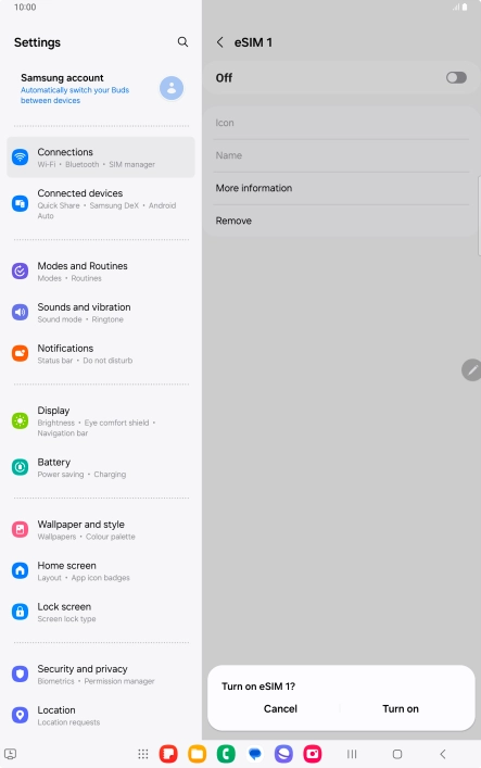 If you turn on eSIM, press Turn on.