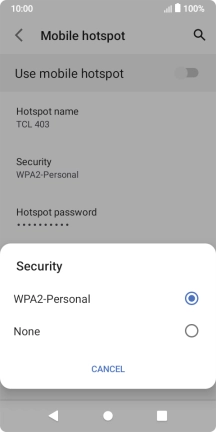 Press WPA2-Personal to password protect your Wi-Fi hotspot.