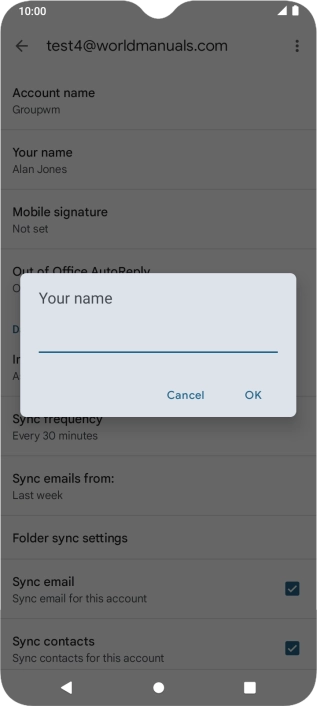 Key in the required sender name and press OK.