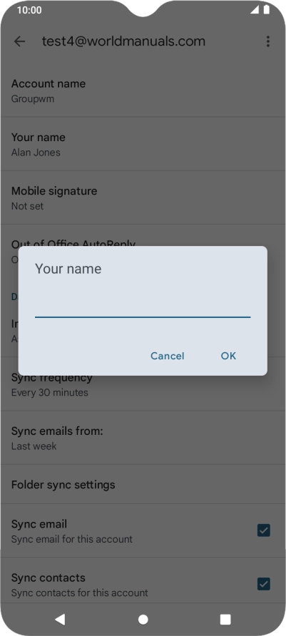 Key in the required sender name and press OK.