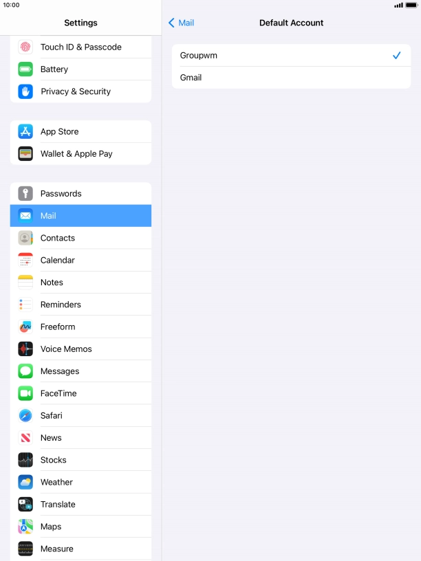 Press the required email account to select the email account as your default account.