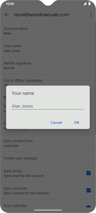 Key in the required sender name and press OK.