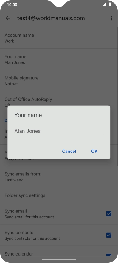Key in the required sender name and press OK.
