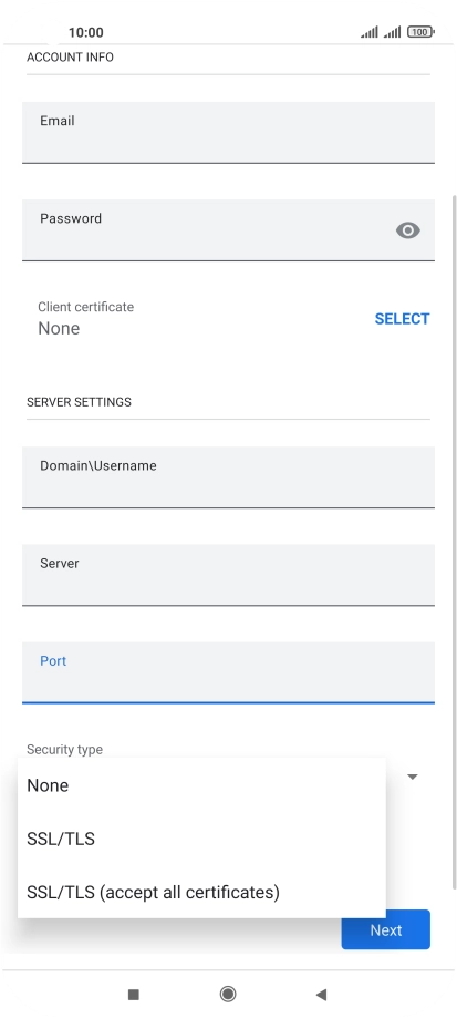 Press the required setting.