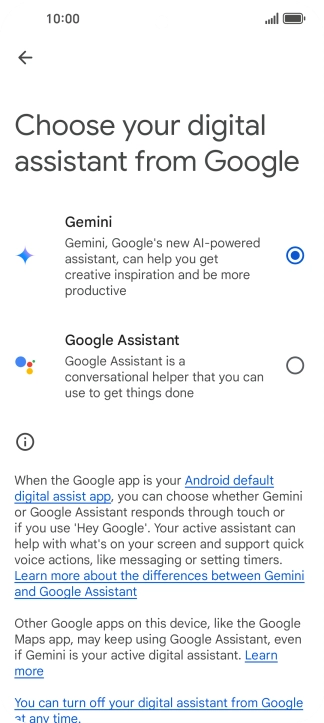 Press the required voice control assistant.