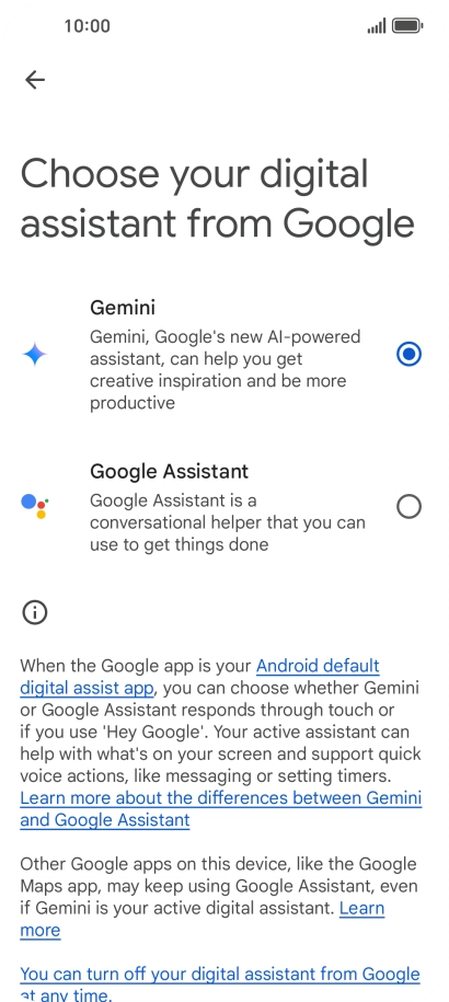 Press the required voice control assistant.