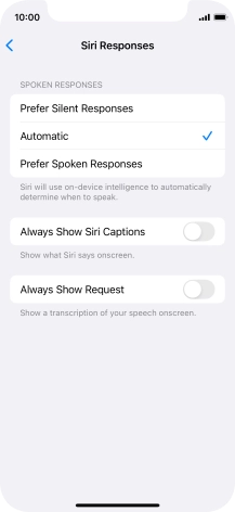 Press the required setting.