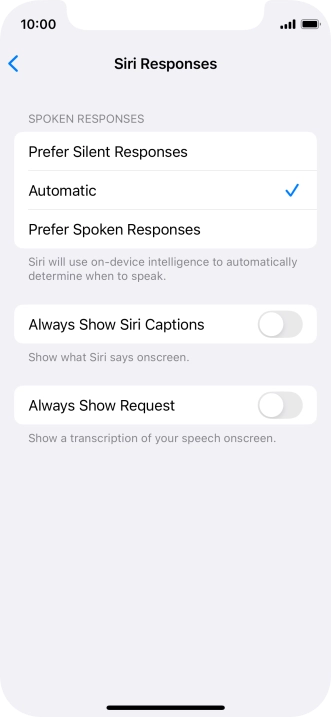 Press the required setting.