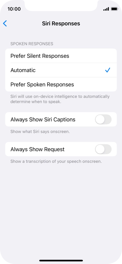 Press the required setting.