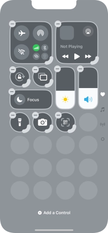 Press Add a control and follow the instructions on the screen to add the required function to Control Centre.