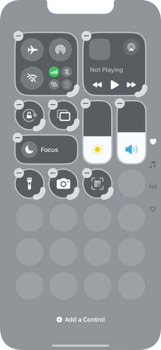 Press Add a control and follow the instructions on the screen to add the required function to Control Centre.