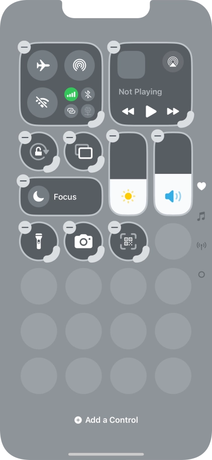 Press Add a control and follow the instructions on the screen to add the required function to Control Centre.