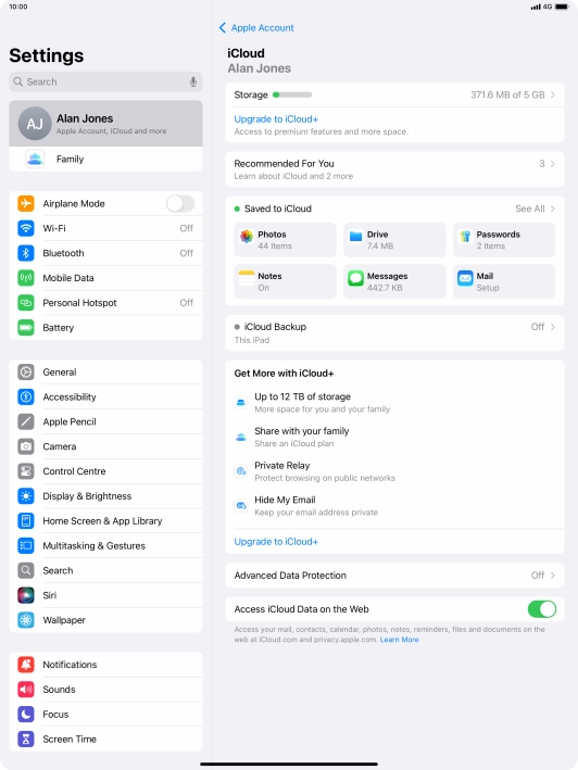 Press iCloud Backup.
