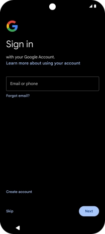Press Email or phone and key in the username for your Google account. Press Email or phone and key in the username for your Google account.