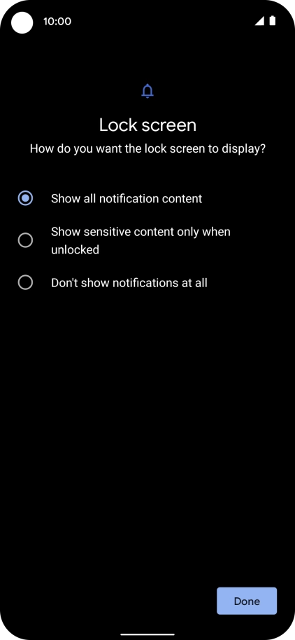 Press the required setting.