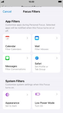 To see specific calendars in the selected focus mode, press Calendar and follow the instructions on the screen to select the required calendars.
