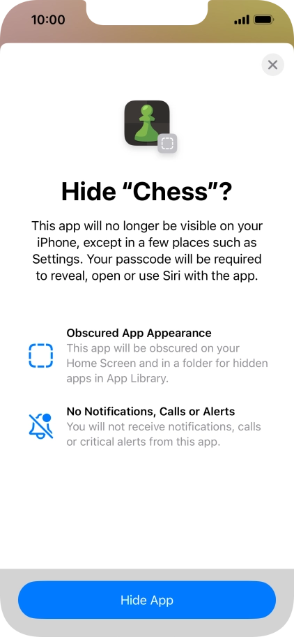 Press Hide App. Press Hide App.