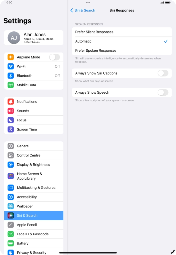 Press the required setting. Press the required setting.