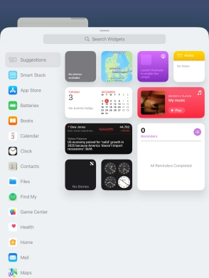 Press the required widget. Press the required widget.