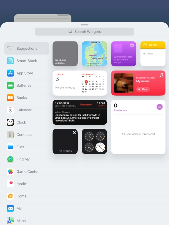Press the required widget. Press the required widget.