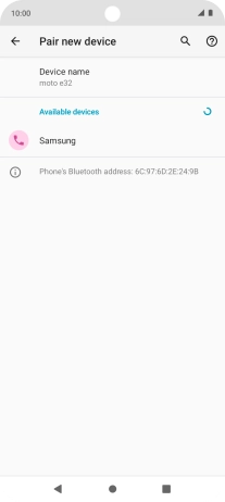 Press the required Bluetooth device and follow the instructions on the screen to pair the device with your phone.