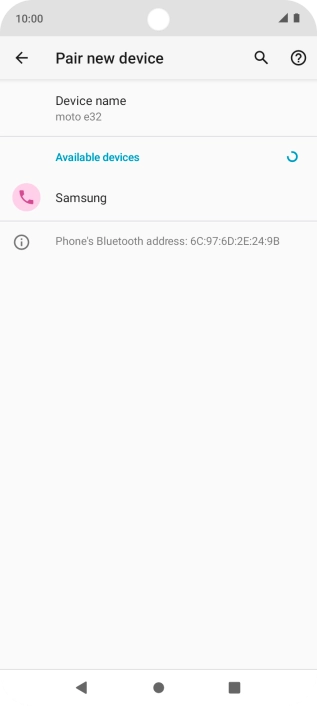 Press the required Bluetooth device and follow the instructions on the screen to pair the device with your phone.