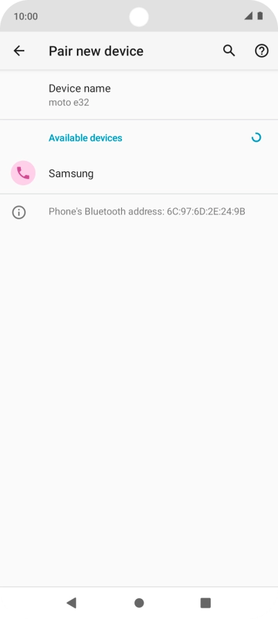 Press the required Bluetooth device and follow the instructions on the screen to pair the device with your phone.