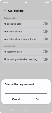 Key in your barring password and press OK. The default barring password is 1919.