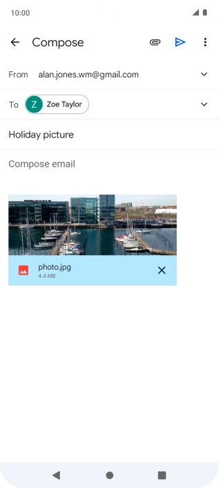 Press the text input field and write the text for your email message. Press the text input field and write the text for your email message.