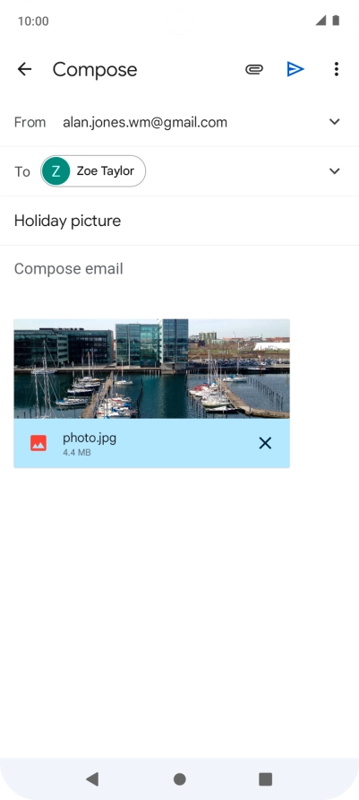 Press the text input field and write the text for your email message. Press the text input field and write the text for your email message.