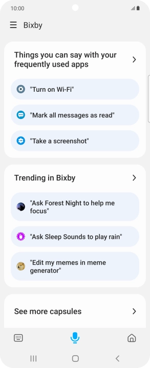Say, in your own words, what you would like your phone to do, e.g.: CAMERA, CALL [contact], SEARCH THE WEB FOR [information].