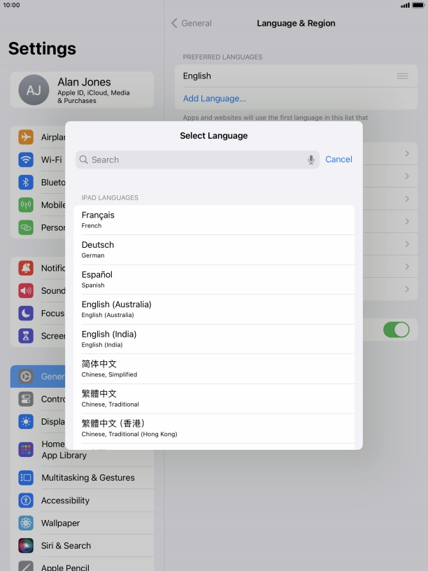 Press the required language.