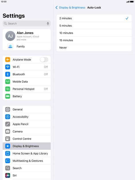 Press the required setting.
